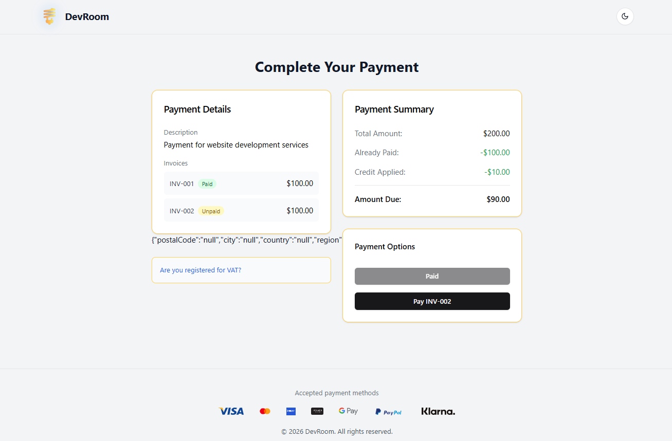 Invoice Page Prototype - Slide 1 - Web Development Project